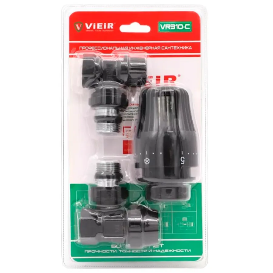 Комплект VIEIR терморегулирующий 1/2" угловой VR310-C черный (25)